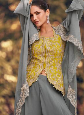 grey crop top suit set for women -Full Stitched free size 3