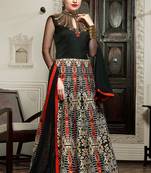 Black Silk Digital printed SEMI STITCHED PARTY WEAR GOWN ANARKALI