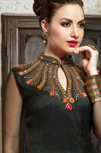 Black Silk Digital printed SEMI STITCHED PARTY WEAR GOWN ANARKALI