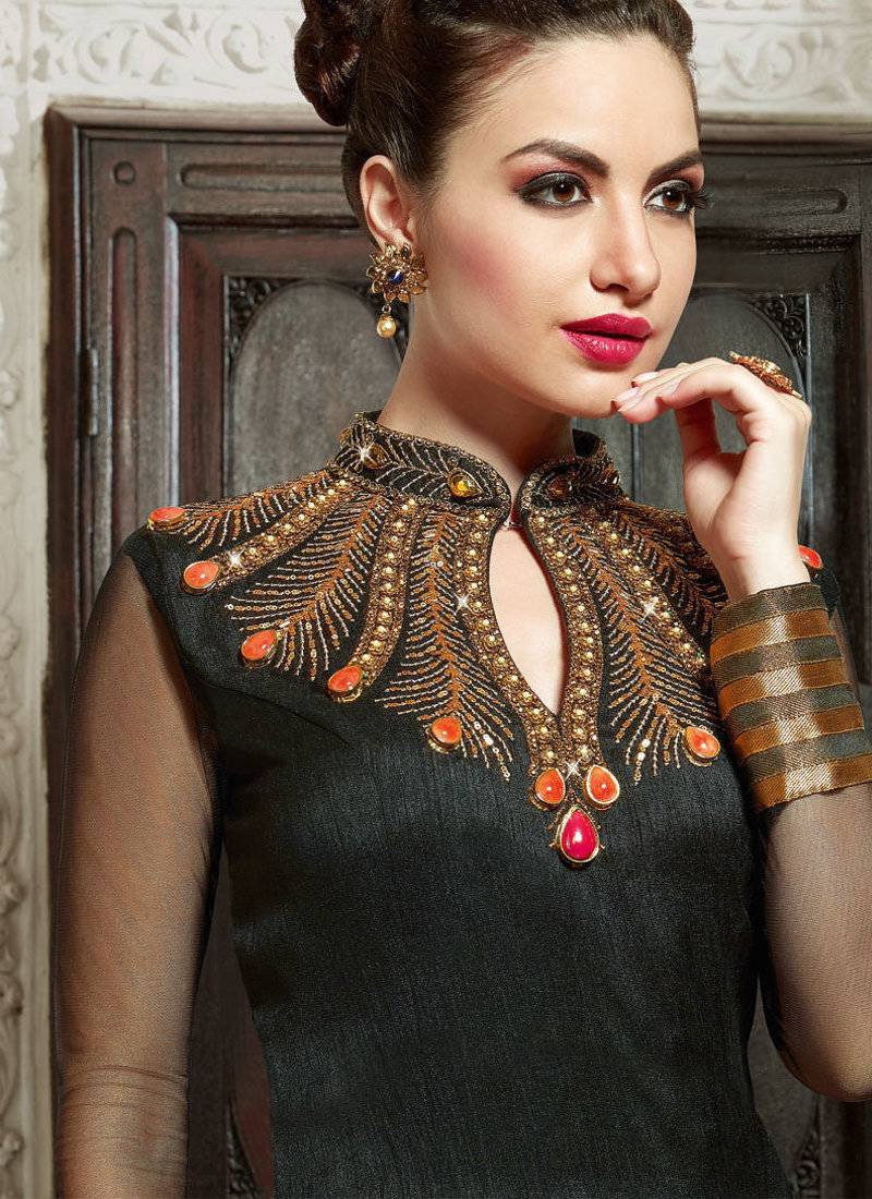 Black Silk Digital printed SEMI STITCHED PARTY WEAR GOWN ANARKALI