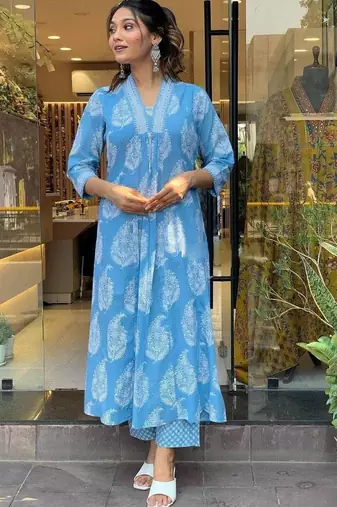 	Floral Printed Rayon Kurta Set With Dupatta