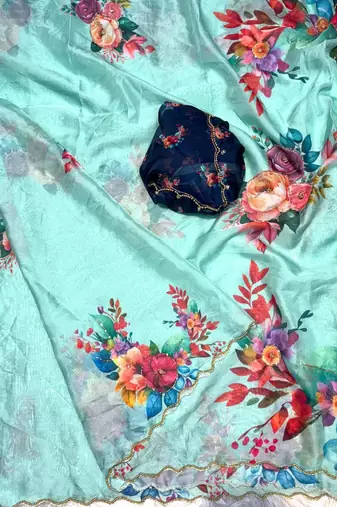 tabby silk soft sky blue saree for women party wear