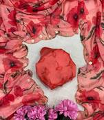 trendy red tabby silk floral print saree for women with hand embroidery