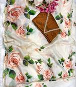 wedding wear tabby silk white floral saree for women hand work