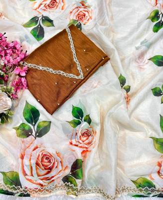 tabby silk white floral saree for women hand work 2