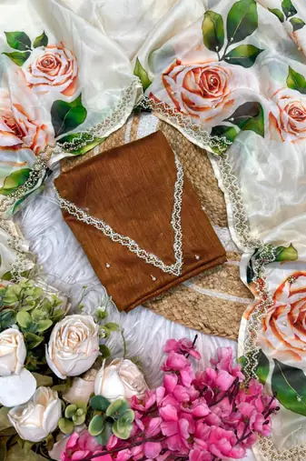  tabby silk white floral saree for women hand work