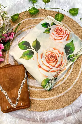  tabby silk white floral saree for women hand work