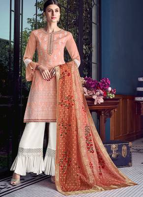 Peach Heavy Embroidered Designer Palazzo Suit 1