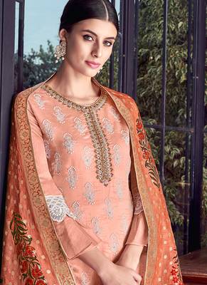Peach Heavy Embroidered Designer Palazzo Suit 2