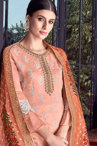 Peach Heavy Embroidered Designer Palazzo Suit