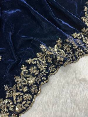 Navy Blue Sequence & Zari Thread Embroidery Work Saree with Ustitched Blouse 6