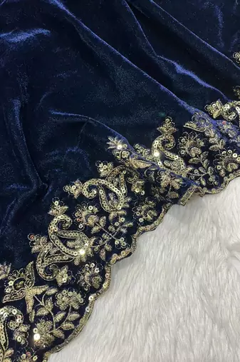 Navy Blue Sequence & Zari Thread Embroidery Work Saree with Ustitched Blouse
