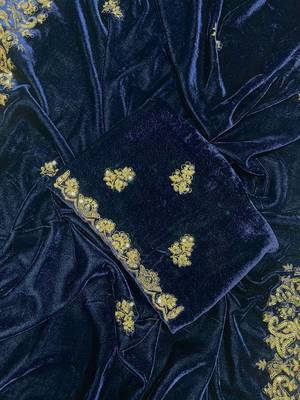 Navy Blue Sequence & Zari Thread Embroidery Work Saree with Ustitched Blouse 7
