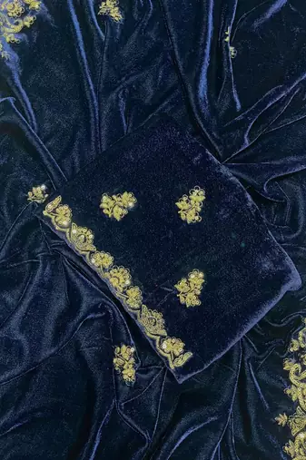 Navy Blue Sequence & Zari Thread Embroidery Work Saree with Ustitched Blouse