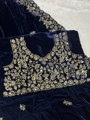 Navy Blue Sequence & Zari Thread Embroidery Work Saree with Ustitched Blouse 8