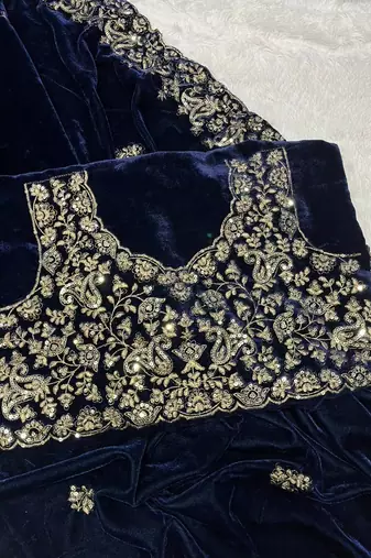 Navy Blue Sequence & Zari Thread Embroidery Work Saree with Ustitched Blouse