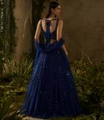 blue embroidered polyester lehenga set