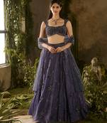 blue embroidered organza lehenga set