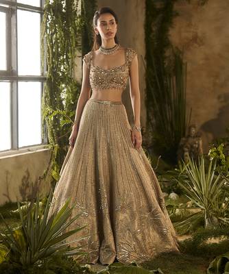 gold embroidered silk lehenga set 1