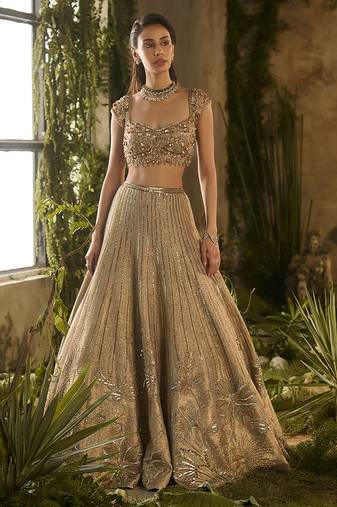 gold embroidered silk lehenga set