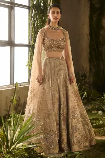 gold embroidered silk lehenga set