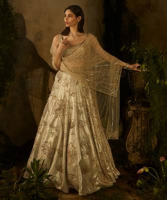 gold embroidered jacquard lehenga set 1