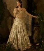 gold embroidered jacquard lehenga set