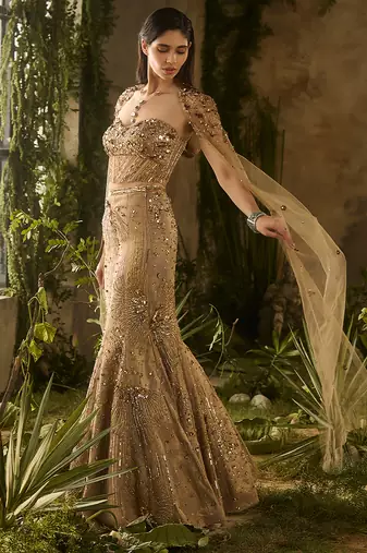 gold embroidered jacquard lehenga set