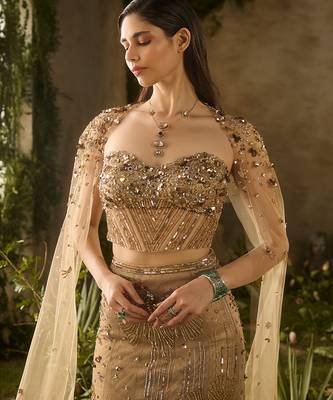 gold embroidered jacquard lehenga set 3