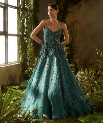 green embroidered organza lehenga set 1