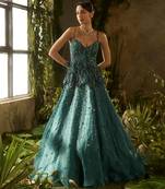 green embroidered organza lehenga set