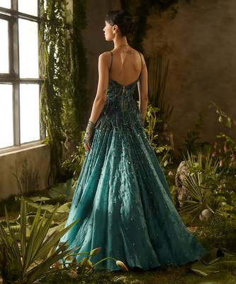 green embroidered organza lehenga set 2