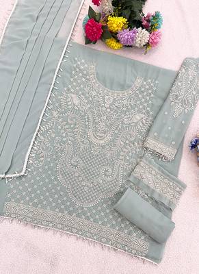 Sky blue embroidered beads & sequence work heavy georgette festive salwar kameez 3