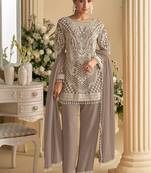 Light brown embroidered beads & sequence work heavy georgette festive salwar kameez