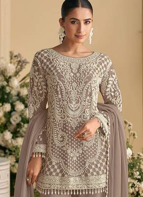 Light brown embroidered beads & sequence work heavy georgette festive salwar kameez 2