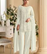 White embroidered beads & sequence work heavy georgette festive salwar kameez