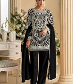 Black embroidered beads & sequence work heavy georgette festive salwar kameez