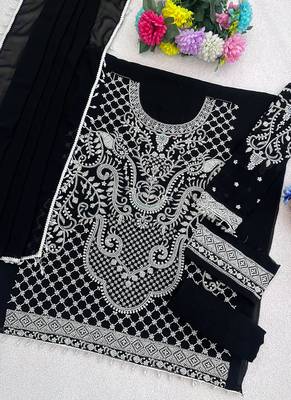 Black embroidered beads & sequence work heavy georgette festive salwar kameez 3