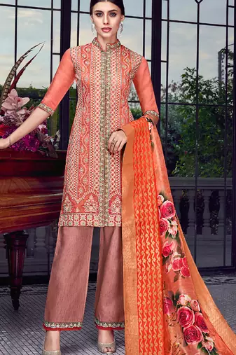 Orange Heavy Embroidered Designer Palazzo Suit