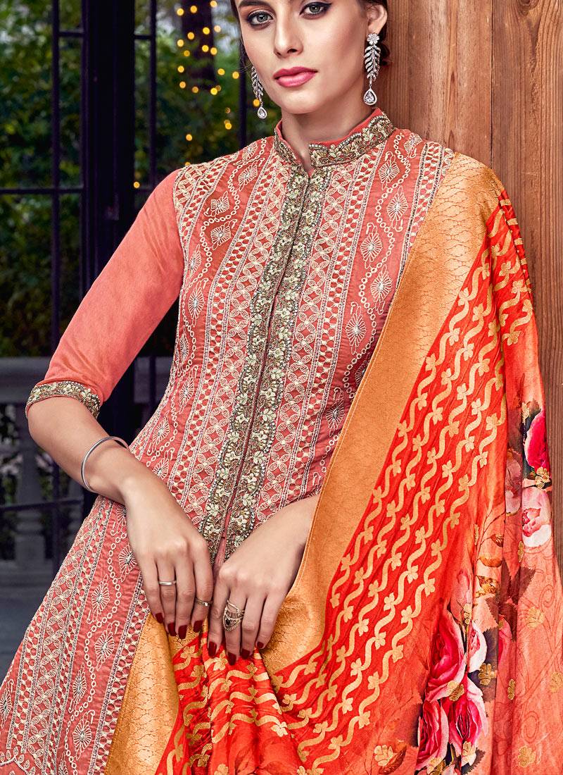 Orange Heavy Embroidered Designer Palazzo Suit