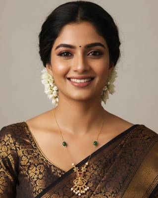 Antique gold lakshmi pendant chain with pearls and green stones for traditional and festive wear 2
