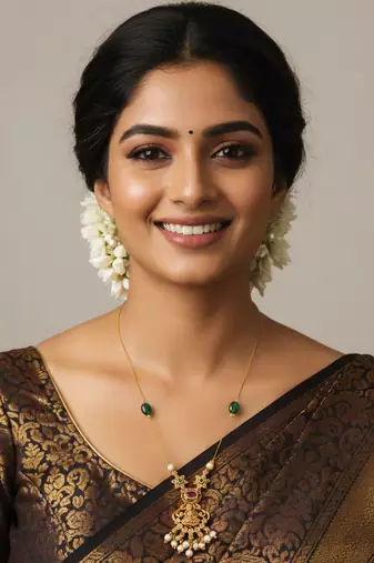 Antique gold lakshmi pendant chain with pearls and green stones for traditional and festive wear