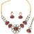 Red stone kundan necklace set with mirror-cut detailing, elegant bridal jewellery with matching earrings