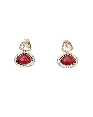 Red stone kundan necklace set with mirror-cut detailing, elegant bridal jewellery with matching earrings 4