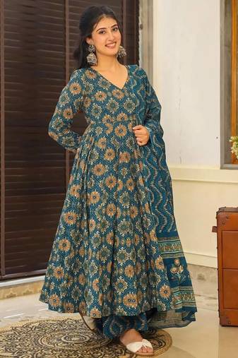 	Aqua Blue Muslin Printed Designer Palazzo Suit