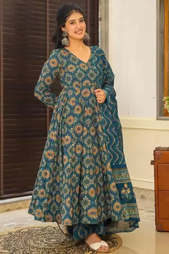 	Aqua Blue Muslin Printed Designer Palazzo Suit