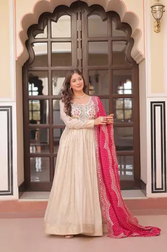 Purple Faux Georgette Kurti And Duptta With Zari & Sequins Embroidered Work