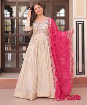 Purple Faux Georgette Kurti And Duptta With Zari & Sequins Embroidered Work 4
