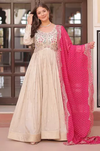 Purple Faux Georgette Kurti And Duptta With Zari & Sequins Embroidered Work