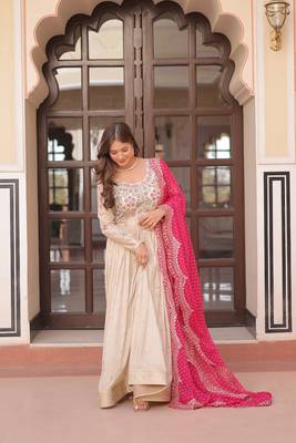 Purple Faux Georgette Kurti And Duptta With Zari & Sequins Embroidered Work 5